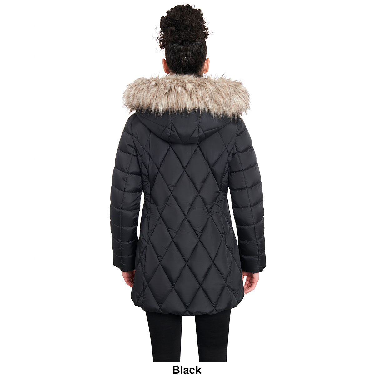 Womens London Fog Polyfill Puffer Coat W/Faux Fur Hood