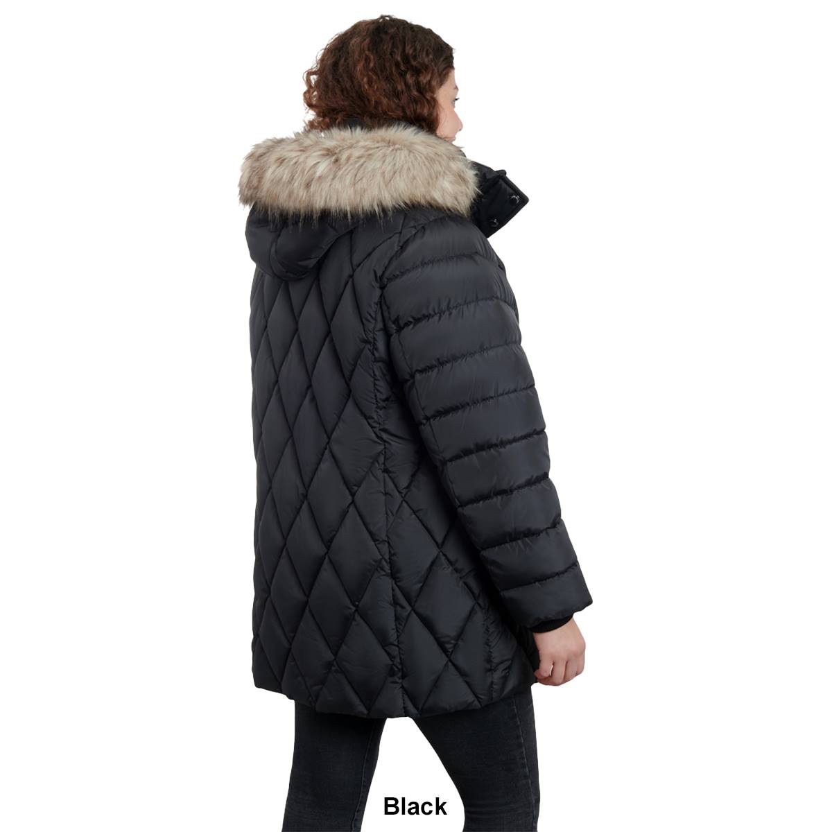 Plus Size London Fog Polyfill Puffer Coat W/Faux Fur Hood