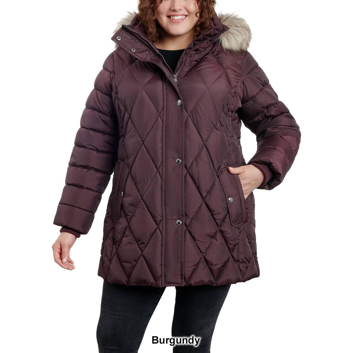 Plus Size London Fog Polyfill Puffer Coat W/Faux Fur Hood