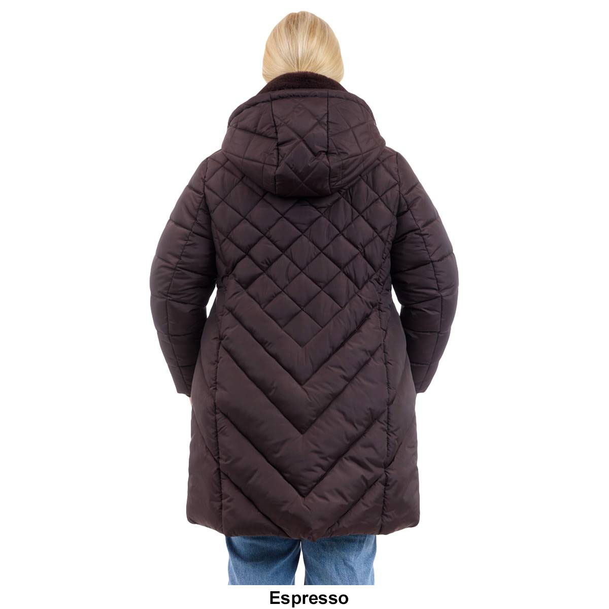 Plus Size London Fog Long Puffer Coat With Faux Fur Club Collar