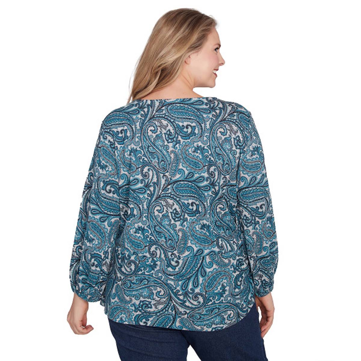 Plus Size Ruby Rd. 3/4 Sleeve Paisley Twist Side Blouse