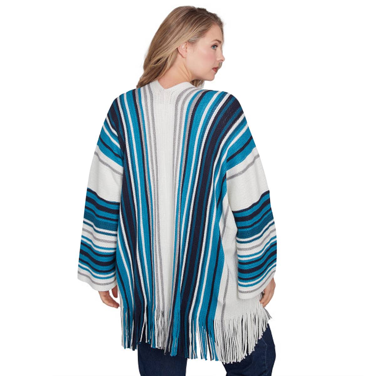 Plus Size Ruby Rd. Wintery Glow Striped Fringe Hem Cardigan