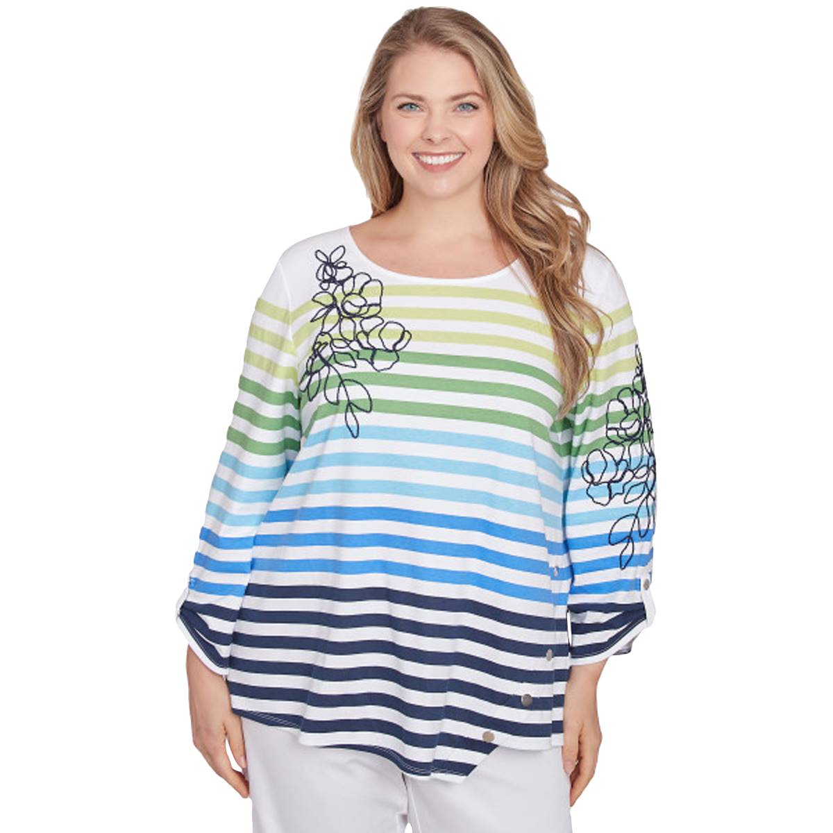 Plus Size Resort Ready 3/4 Sleeve Resort Stripe Tee