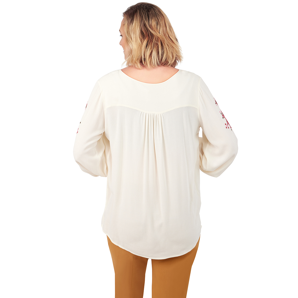 Petite Ruby Rd. Santa Fe 3/4 Elastic Sleeve Embroidered Blouse