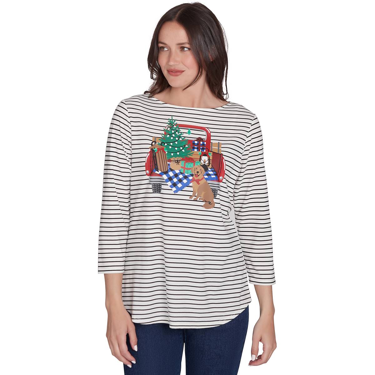 Petite Ruby Rd. Must Haves II Holiday Truck Stripe Tee