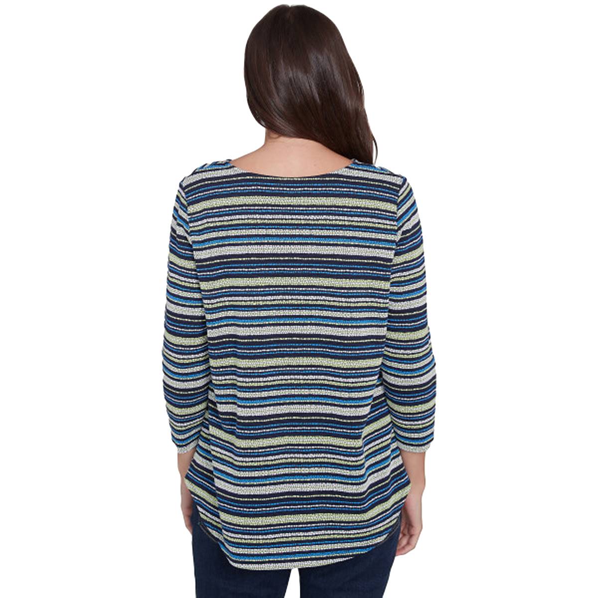 Petite Ruby Rd. Resort Ready 3/4 Sleeve Pebble Stripe Blouse