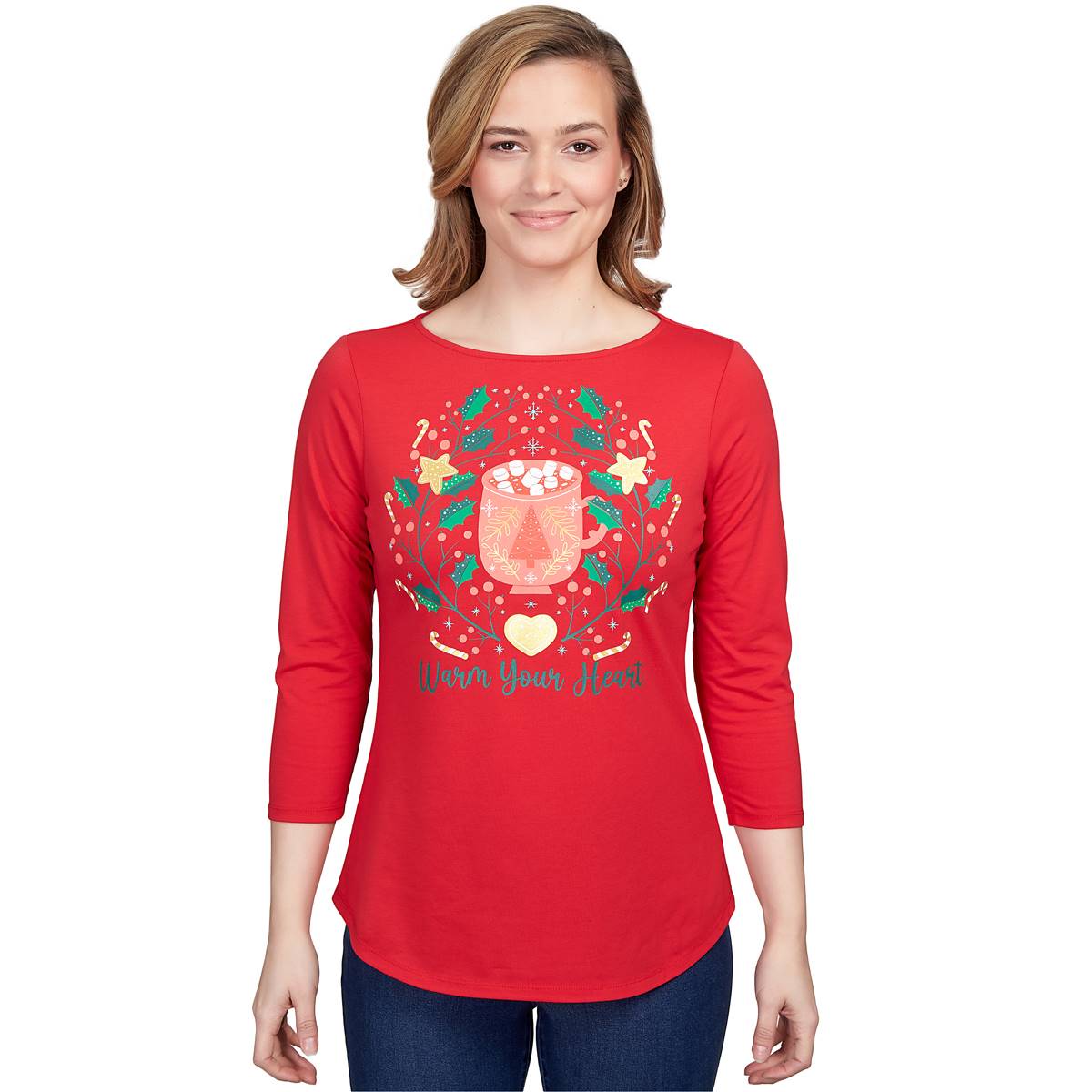 Womens Ruby Rd. Must Haves II Warm Your Heart Holiday Tee