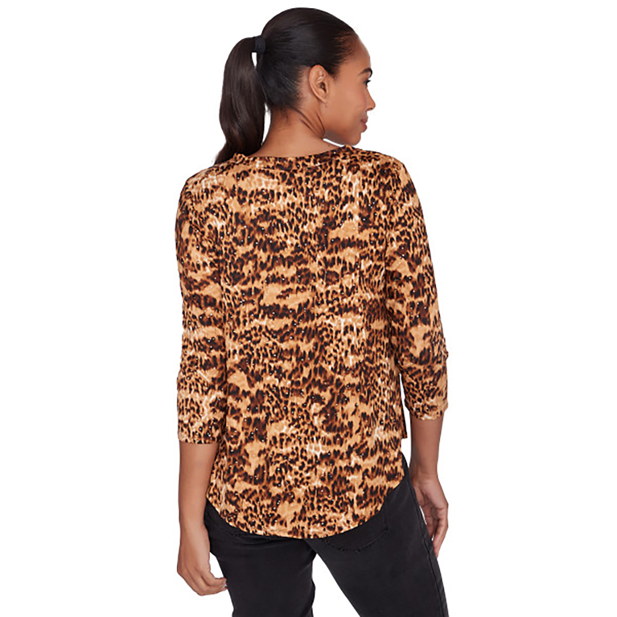 Petite Ruby Rd. Go Wild 3/4 Sleeve Animal Dew Blouse