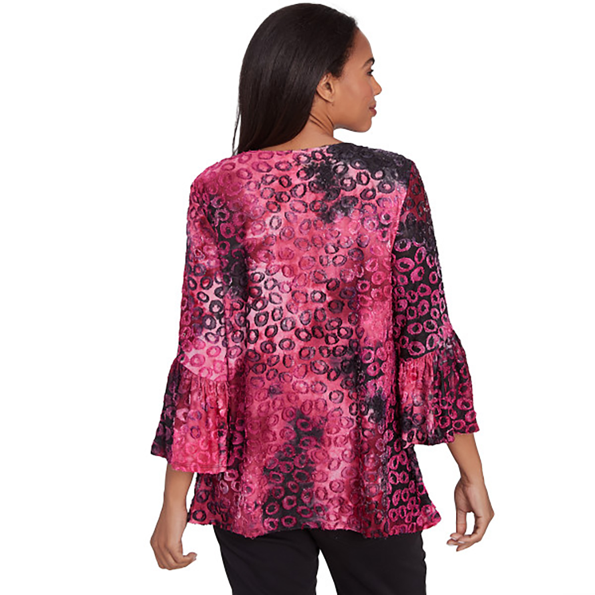 Womens Ruby Rd. Berry Glam 3/4 Flared Sleeves Jacquard Blouse