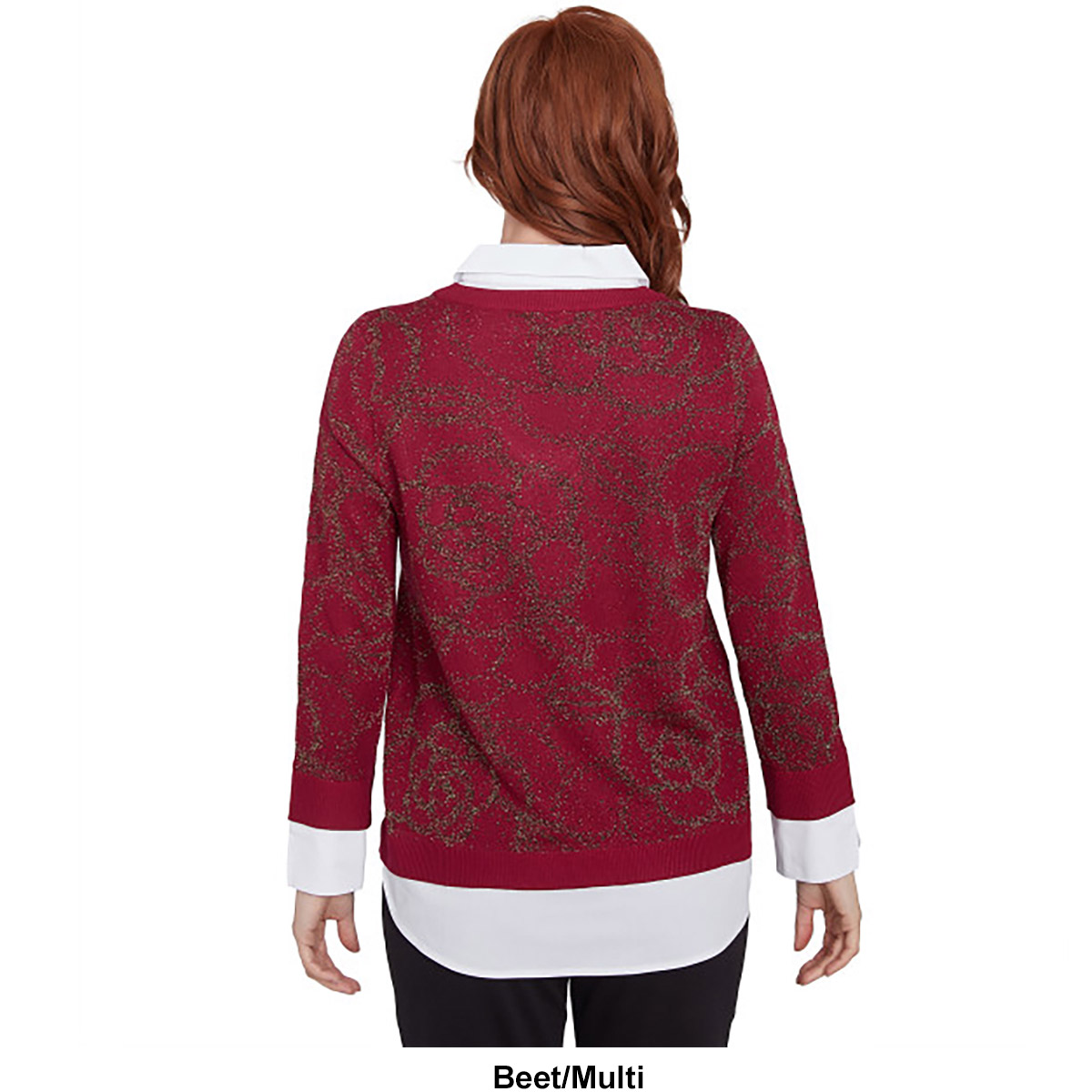 Petite Ruby Rd. Berry Glam Long Sleeve Metallic Two In One Top