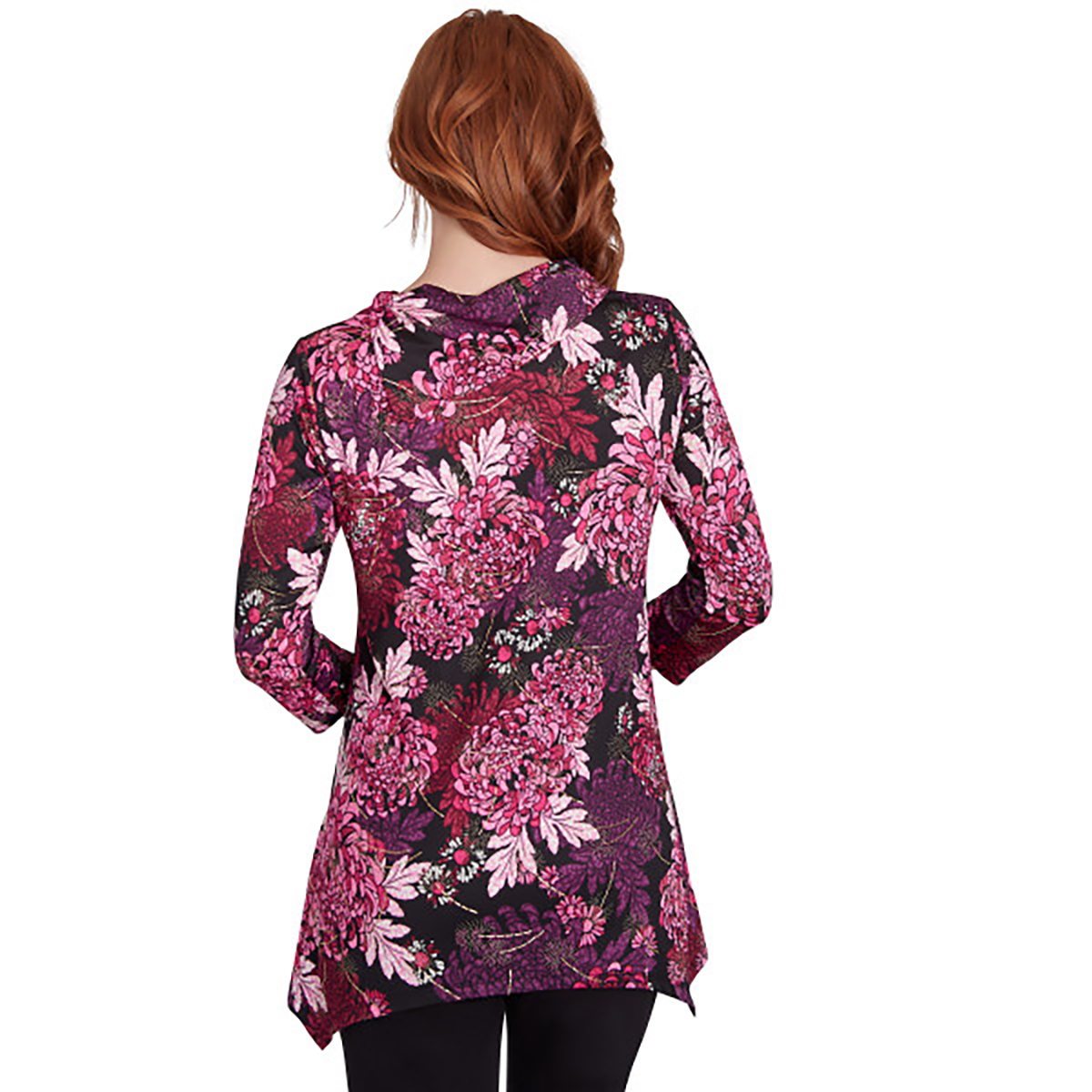 Petite Ruby Rd. Berry Glam 3/4 Sleeve Floral Cowl Neck Blouse