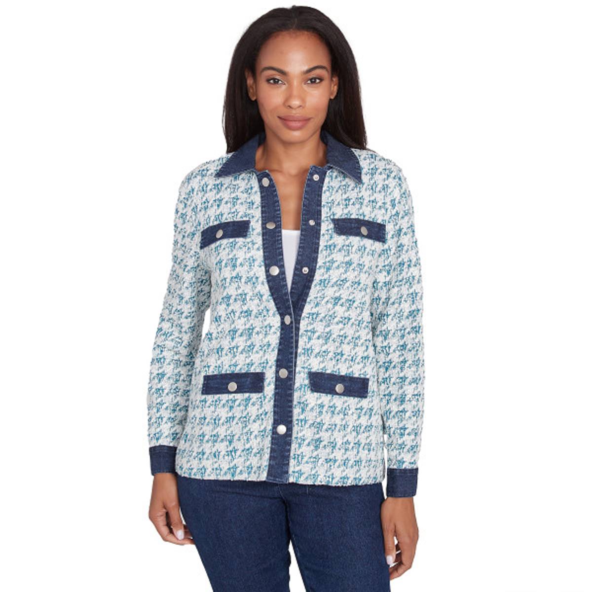 Petite Ruby Rd. Wintery Glow Long Sleeve Houndstooth Jacket