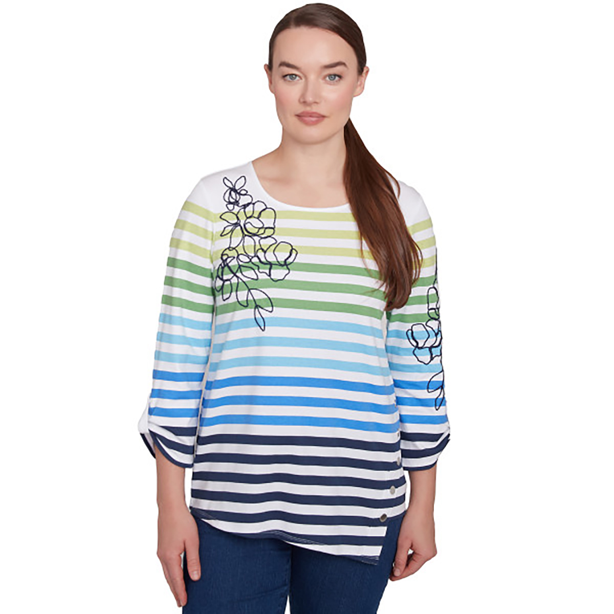 Petite Ruby Rd. Resort Ready 3/4 Sleeve Resort Stripe Tee