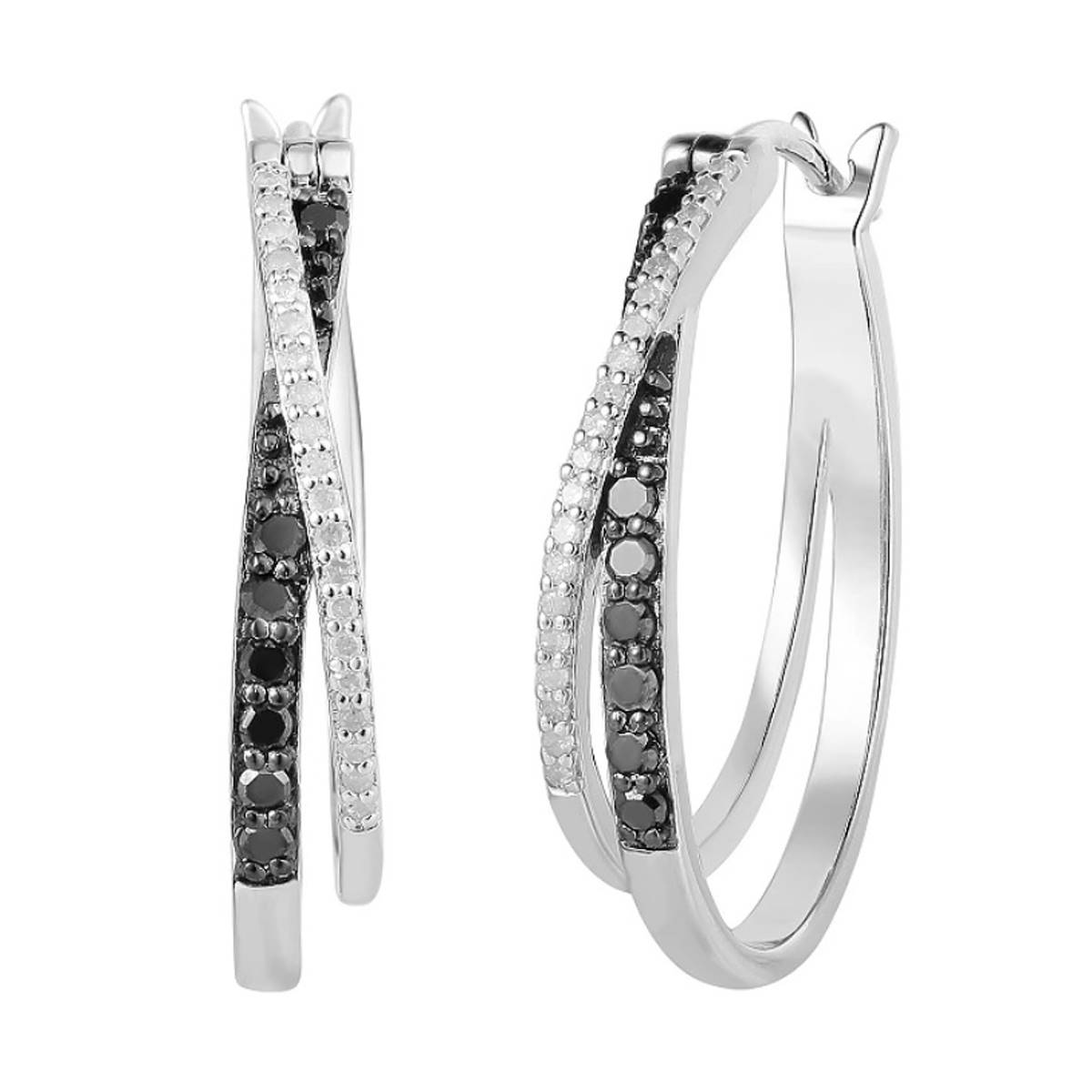 Diamond Classics(tm) 1/3ctw. Black & White Diamond Hoop Earrings