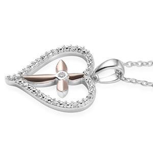 Nova Star(R) Two-Tone Lab Grown Diamond Cross Heart Pendant alternate view