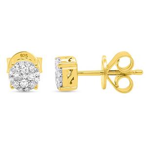 Nova Star(R) Gold Plated Lab Grown Diamond Cluster Stud Earrings