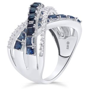 Gemstone Classics(tm) Blue Sapphire with White Zircon Crossover Ring alternate view