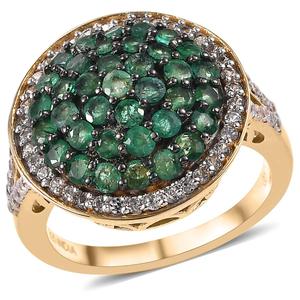 Gemstone Classics(tm) Emerald with White Zircon Cluster Ring