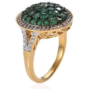 Gemstone Classics(tm) Emerald with White Zircon Cluster Ring alternate view