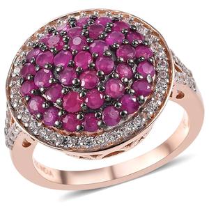 Gemstone Classics(tm) Rose Gold w/ Ruby & White Zircon Cluster Ring