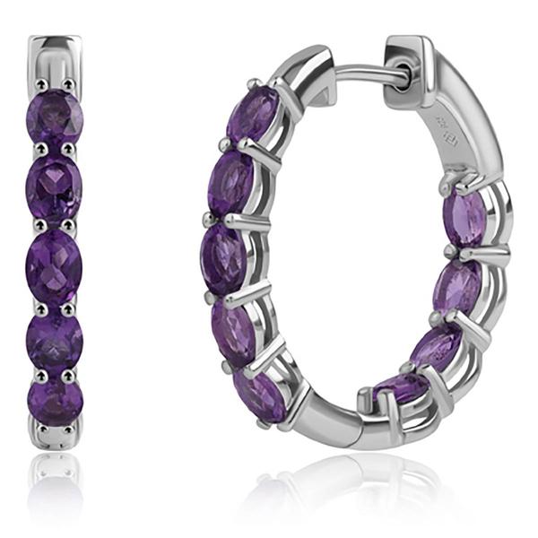 Gemstone Classics(tm) 4x3mm Oval Amethyst Inside Out Hoop Earrings