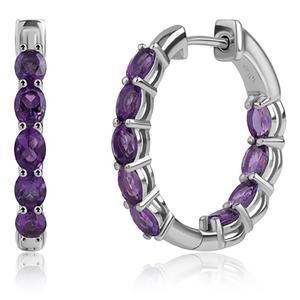 Gemstone Classics(tm) 4x3mm Oval Amethyst Inside Out Hoop Earrings