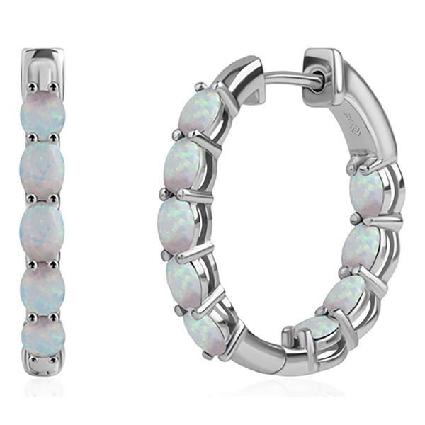 Gemstone Classics(tm) Oval Lab-Grown Opal Inside Out Hoop Earrings