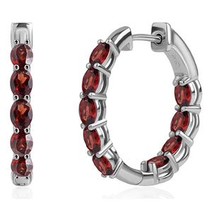 Gemstone Classics(tm) 4x3mm Oval Garnet Inside Out Hoop Earrings