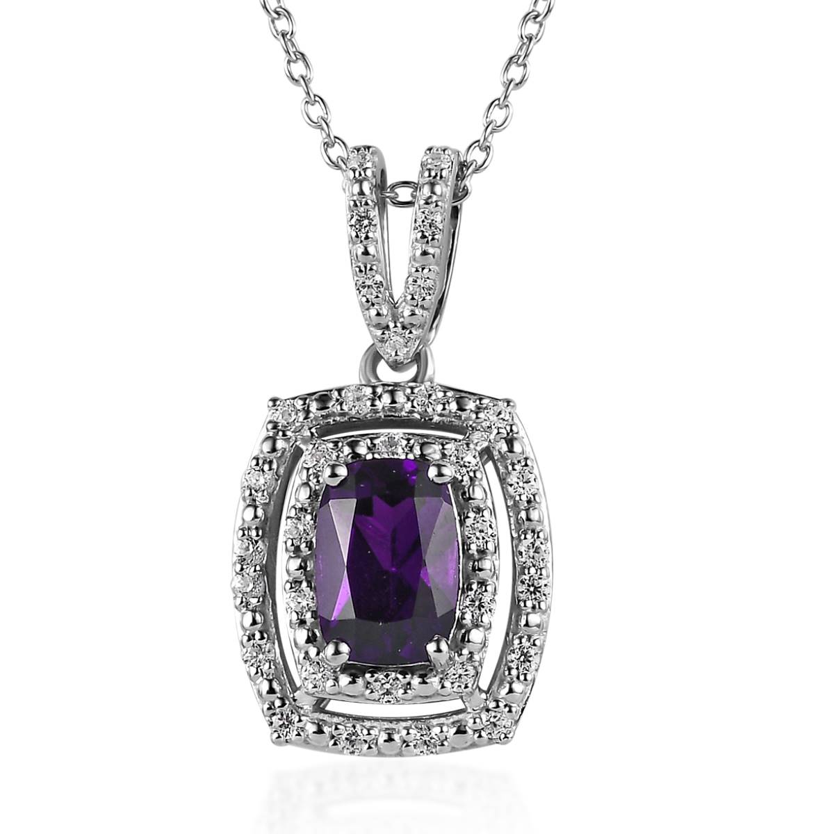 Gemstone Classics(tm) 7x5mm Cushion Amethyst & White Zircon Pendant