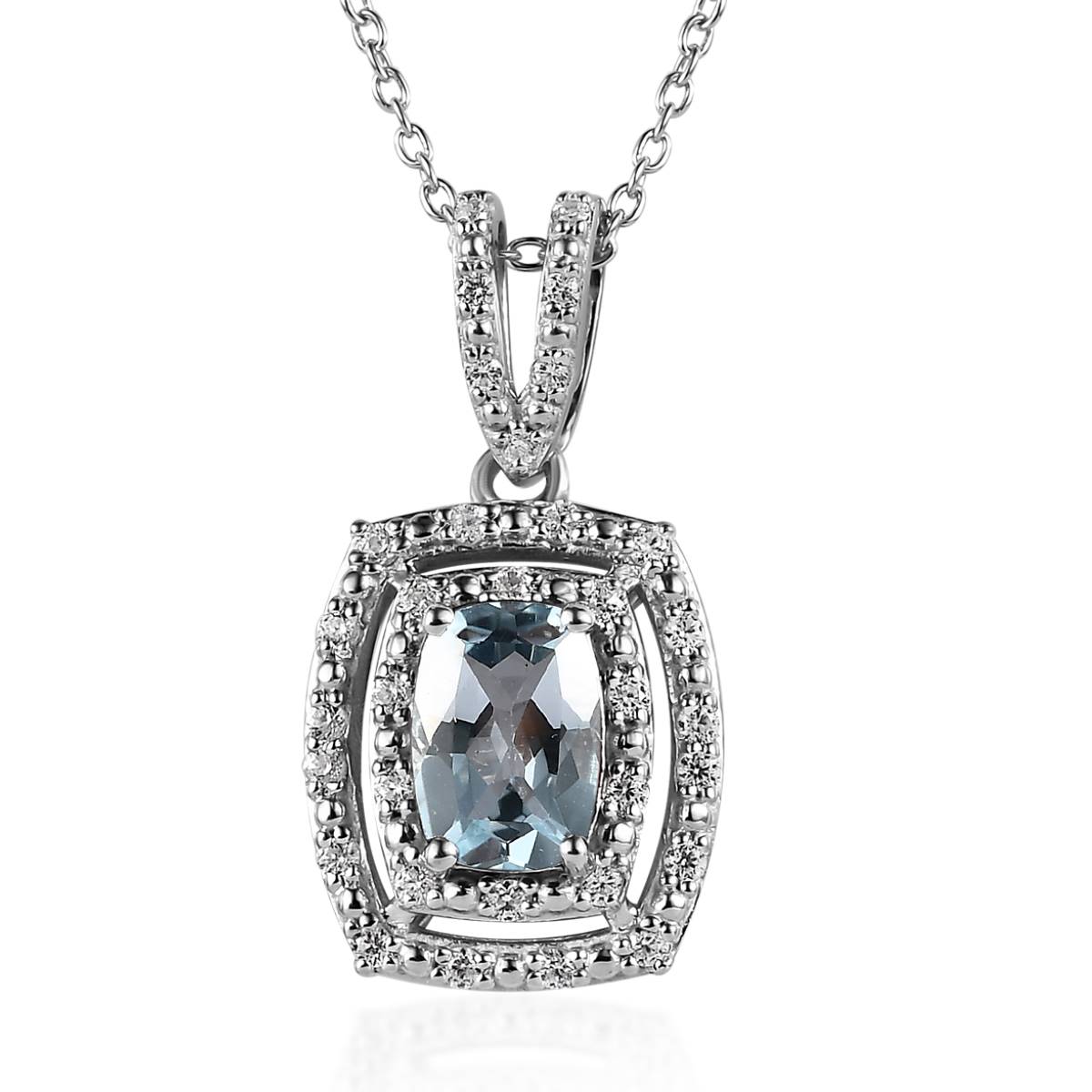 Gemstone Classics(tm) Cushion Sky Blue Topaz & White Zircon Pendant