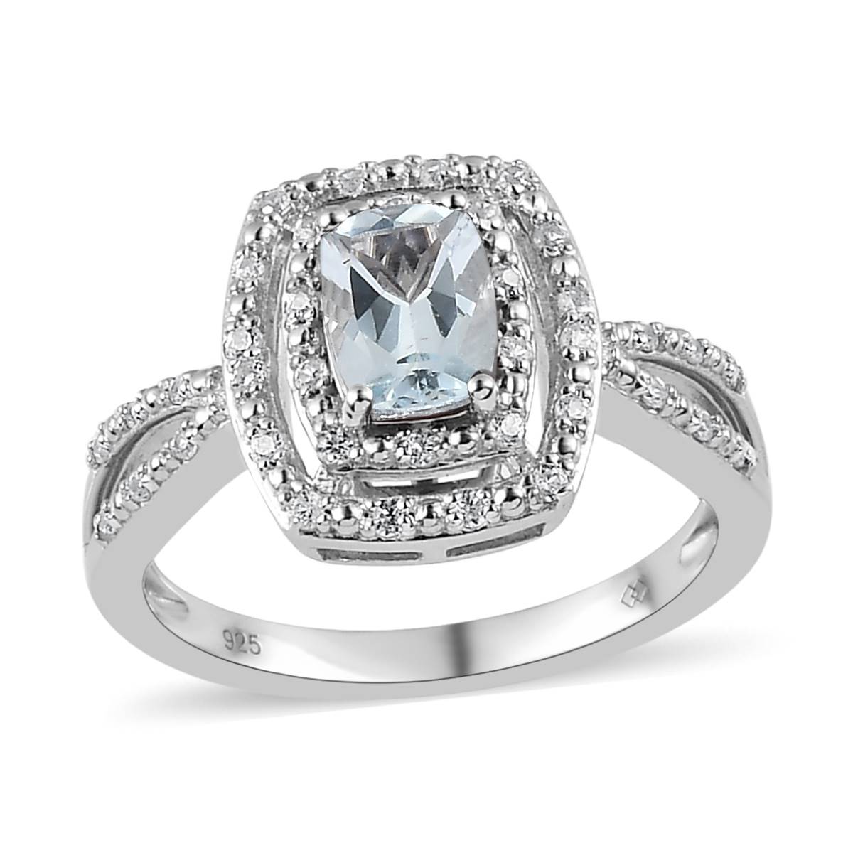 Gemstone Classics(tm) Cushion Sky Blue Topaz & White Zircon Ring