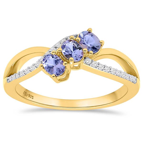 Gemstone Classics(tm) Oval Shape Tanzanite/White Topaz 3-Stone Ring