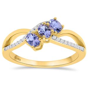 Gemstone Classics(tm) Oval Shape Tanzanite/White Topaz 3-Stone Ring