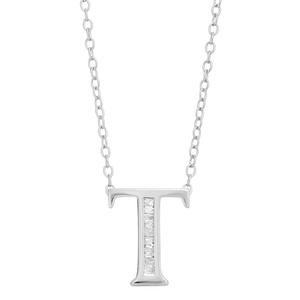 Diamond Classics(tm) 1/20ctw. Baguette Diamond T Initial Pendant
