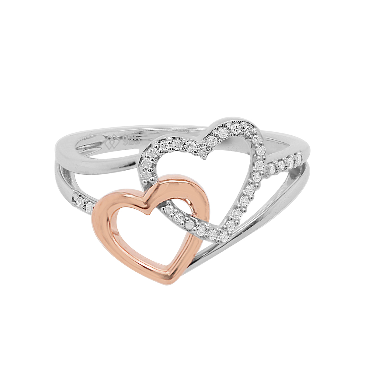 Eternal Promise(tm) 1/10ctw. Diamond Silver Twin Heart Ring