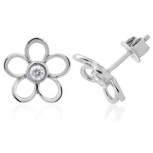 Diamond Classics(tm) Sterling Silver 1/5ctw. Diamond Flower Earrings
