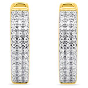Diamond Classics(tm) Yellow Gold 1/4ctw. Diamond 3-Row Hoop Earrings alternate view