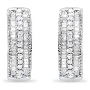 Diamond Classics(tm) 1/2ctw. Round & Baguette Diamond Hoop Earrings alternate view