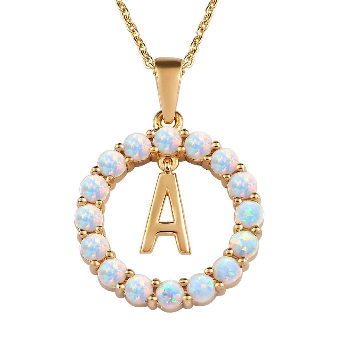 Gemstone Classics(tm) 3mm Lab Created Milky Opal Initial A Pendant