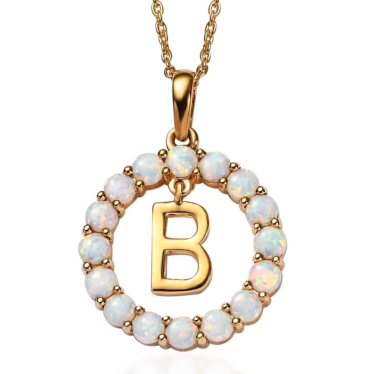 Gemstone Classics(tm) 3mm Lab Created Milky Opal Initial B Pendant