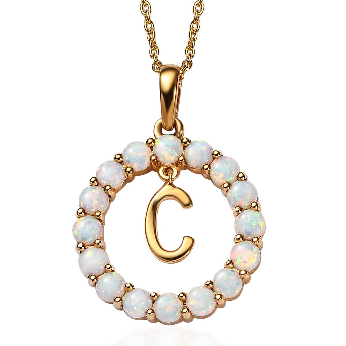 Gemstone Classics(tm) 3mm Lab Created Milky Opal Initial C Pendant