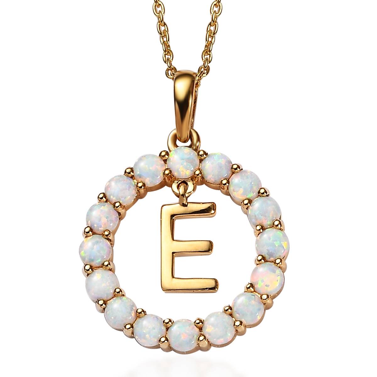 Gemstone Classics(tm) 3mm Lab Created Milky Opal Initial E Pendant