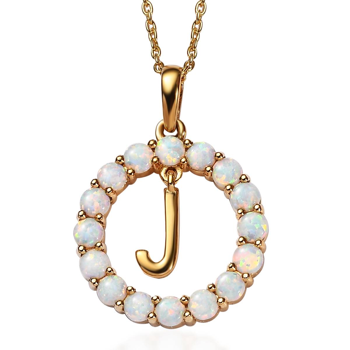 Gemstone Classics(tm) 3mm Lab Created Milky Opal Initial J Pendant