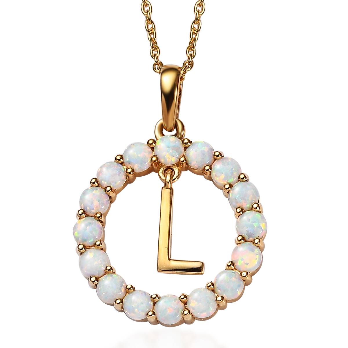 Gemstone Classics(tm) 3mm Lab Created Milky Opal Initial L Pendant