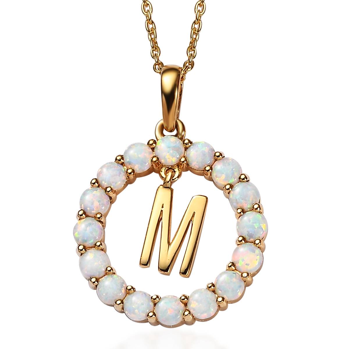 Gemstone Classics(tm) 3mm Lab Created Milky Opal Initial M Pendant