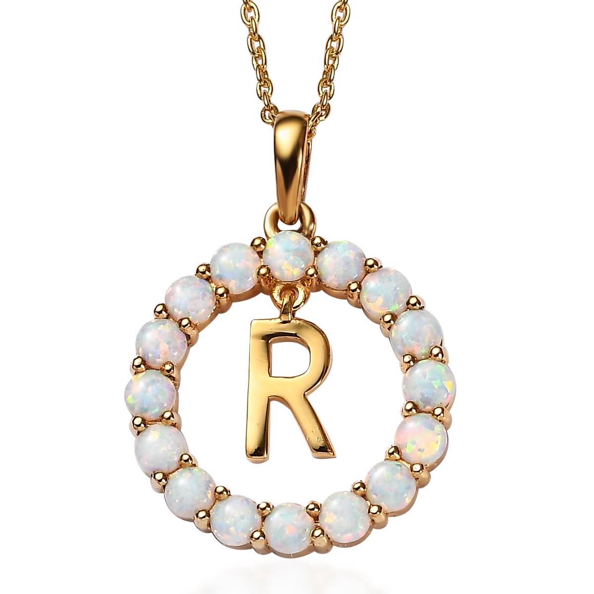 Gemstone Classics(tm) 3mm Lab Created Milky Opal Initial R Pendant