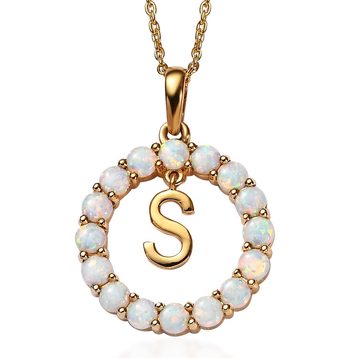 Gemstone Classics(tm) 3mm Lab Created Milky Opal Initial S Pendant