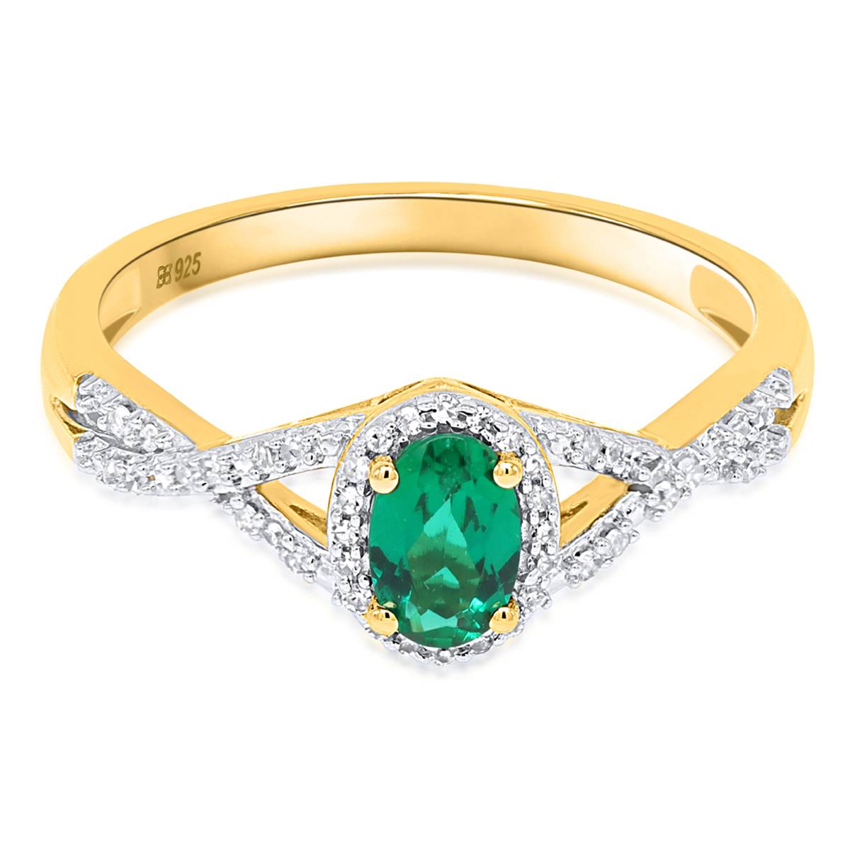 Gemstone Classics(tm) Created Emerald Lab Grown Diamond Ring