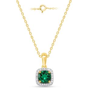 Gemstone Classics(tm) Created Emerald Lab Diamond Square Pendant