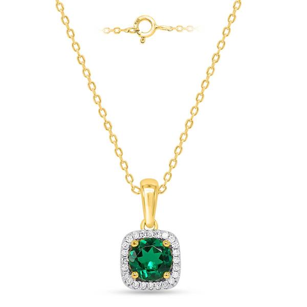 Gemstone Classics(tm) Created Emerald Lab Diamond Square Pendant